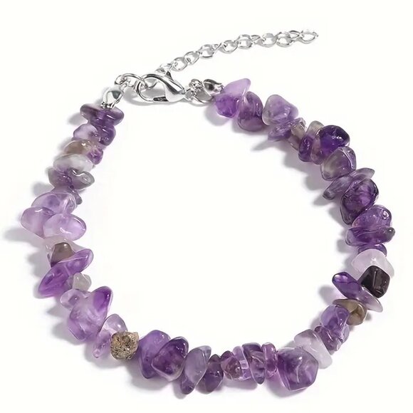 Jewelry - Amethyst Smooth Stone Bracelet Lobster Clasp 💜 NEW